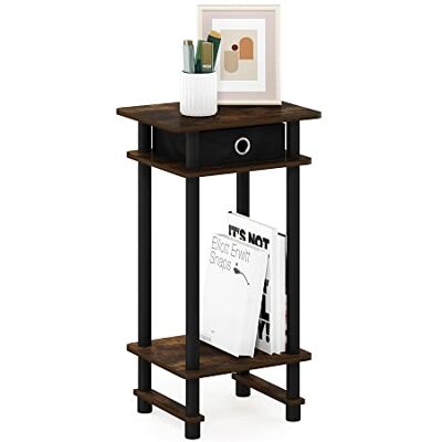 Furinno hög ände, sidobord, nattduksbord med korg, bärnstensfärgad tall/svart, 1-pack Furinno hög ände, sidobord, nattduksbord med korg, bärnstensfärgad tall/svart, 1-pack