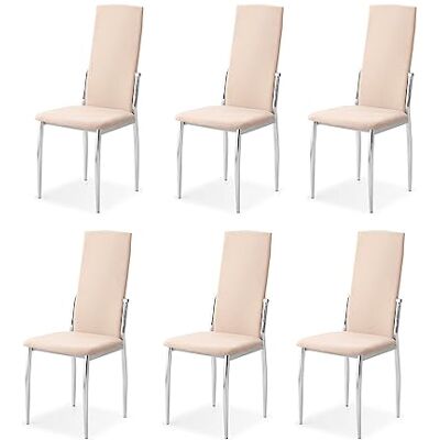 Somnia Descanso Förpackning med 6 Stoppade stolar för vardagsrum, Matsal, Beige och kromade ben, modell LYA, Mått: 43 cm (Bredd) x 48 cm (botten) x 99,5 cm (höjd) Somnia Descanso Förpackning med 6 Stoppade stolar för vardagsrum, Matsal, Beige och kromade ben, modell LYA, Mått: 43 cm (Bredd) x 48 cm (botten) x 99,5 cm (höjd)