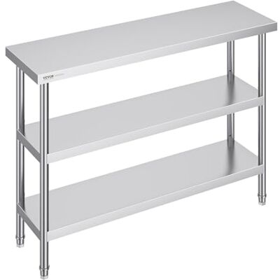 VEVOR Matberedningsbord i rostfritt stål, kommersiellt köksarbetsbord 356 x 1219 x 864 mm med 2 justerbara nedre hyllor, för grill, kök, hem VEVOR Matberedningsbord i rostfritt stål, kommersiellt köksarbetsbord 356 x 1219 x 864 mm med 2 justerbara nedre hyllor, för grill, kök, hem