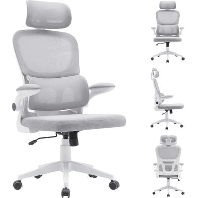 BAKAJI Ergonomisk kontorsstol i tyg med ländryggsstöd och nackstöd, svängbar skrivbordsstol, höjd justerbar svettskydd som andas (ljusgrå) BAKAJI Ergonomisk kontorsstol i tyg med ländryggsstöd och nackstöd, svängbar skrivbordsstol, höjd justerbar svettskydd som andas (ljusgrå)