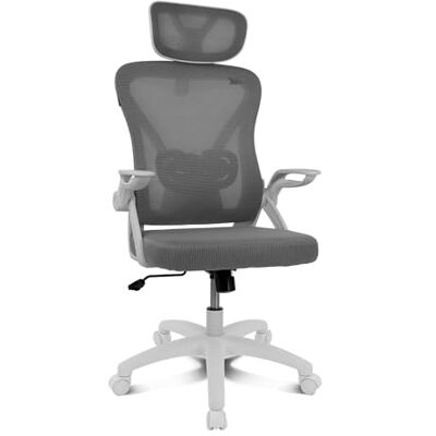 DRIFT GAMING DRAIR35 – Ergonomisk skrivbordsstol för kontor och hem i ventilerande mesh, 90–120° lutningsbar, nackstöd och uppfällbara armstöd, klarar upp till 120 kg, Grå-Vit DRIFT GAMING DRAIR35 – Ergonomisk skrivbordsstol för kontor och hem i ventilerande mesh, 90–120° lutningsbar, nackstöd och uppfällbara armstöd, klarar upp till 120 kg, Grå-Vit