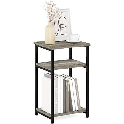 Furinno Bord med metallram med förvaringshyllor, konstruerat trä, fransk ek, 1-pack Furinno Bord med metallram med förvaringshyllor, konstruerat trä, fransk ek, 1-pack
