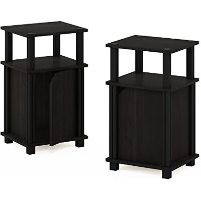 Furinno Soffbord med 3 nivåer, sidobord/nattduksbord med dörr, trä, espresso/svart, 2-pack Furinno Soffbord med 3 nivåer, sidobord/nattduksbord med dörr, trä, espresso/svart, 2-pack