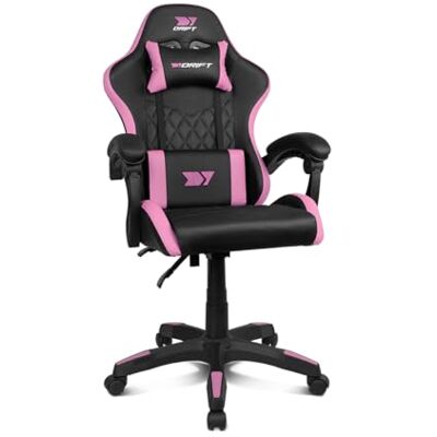 DRIFT GAMING DR35 Professionell stol, konstläder, vadderade armstöd, klass 3 kolv, förstärkt nylonbas, svängstol, justerbar höjd, ländrygg/nackkudde, svart/rosa DRIFT GAMING DR35 Professionell stol, konstläder, vadderade armstöd, klass 3 kolv, förstärkt nylonbas, svängstol, justerbar höjd, ländrygg/nackkudde, svart/rosa
