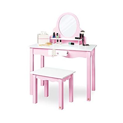 PINOLINO Barnskötbord för barn 'Jasmin', MDF rosa och vitlackerad, sminkbord med spegel och pall, från 3 år PINOLINO Barnskötbord för barn 'Jasmin', MDF rosa och vitlackerad, sminkbord med spegel och pall, från 3 år
