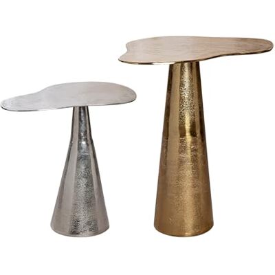 GILDE Uppsättning av 2 sidobord organica av aluminium – ekologisk form – metallisk look – guldfärgad/silver – höjd 59 cm x bredd 58 cm GILDE Uppsättning av 2 sidobord organica av aluminium – ekologisk form – metallisk look – guldfärgad/silver – höjd 59 cm x bredd 58 cm