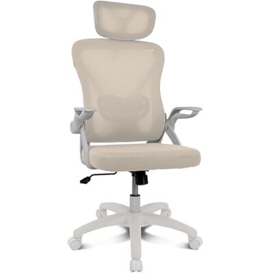 DRIFT GAMING DRAIR35 – Ergonomisk skrivbordsstol för kontor och hem i ventilerande mesh, 90–120° lutningsbar, nackstöd och uppfällbara armstöd, klarar upp till 120 kg, Beige-Vit DRIFT GAMING DRAIR35 – Ergonomisk skrivbordsstol för kontor och hem i ventilerande mesh, 90–120° lutningsbar, nackstöd och uppfällbara armstöd, klarar upp till 120 kg, Beige-Vit