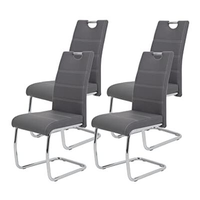 Hela Tische Hela bord set om 4 gungstol, köksstol Flora, konstläder grå, infällt grepp, metallram, 42 x 57 x 98 cm Hela Tische Hela bord set om 4 gungstol, köksstol Flora, konstläder grå, infällt grepp, metallram, 42 x 57 x 98 cm
