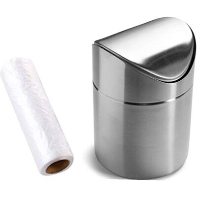 ZHOUWHJJ Essential-Mart direkt bänkskiva borstat rostfritt stål svänglock bord skrivbord bil mini papperskorg papperskorgsset, levereras med papperskorgspåse, 1,5 l/0,40 gal, 5 färgalternativ, silver ZHOUWHJJ Essential-Mart direkt bänkskiva borstat rostfritt stål svänglock bord skrivbord bil mini papperskorg papperskorgsset, levereras med papperskorgspåse, 1,5 l/0,40 gal, 5 färgalternativ, silver