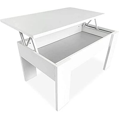 DUÉRMETE ONLINE Upphöjt soffbord, vardagsrum eller matsalsbord, trä, vit finish, mått 90 cm (bredd) x 50 cm (höjd) x 46–57 cm (H) DUÉRMETE ONLINE Upphöjt soffbord, vardagsrum eller matsalsbord, trä, vit finish, mått 90 cm (bredd) x 50 cm (höjd) x 46–57 cm (H)