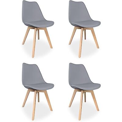 Homey , Förpackning med 4 vadderade skandinaviska stolar för kök, vardagsrum eller matsal, modell Sene, träben, praktiska och funktionella, enkla montering, grå Homey , Förpackning med 4 vadderade skandinaviska stolar för kök, vardagsrum eller matsal, modell Sene, träben, praktiska och funktionella, enkla montering, grå