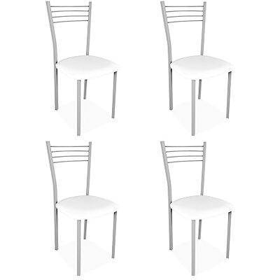 Homey Förpackning med 4 Stoppade stolar för kök eller matplats, Avslutade i vit konstläder Modell Kilembo. Mått: 39,5 cm (Bredd) x 37,5 cm (Bakgrund) x 96 cm (höjd) Homey Förpackning med 4 Stoppade stolar för kök eller matplats, Avslutade i vit konstläder Modell Kilembo. Mått: 39,5 cm (Bredd) x 37,5 cm (Bakgrund) x 96 cm (höjd)