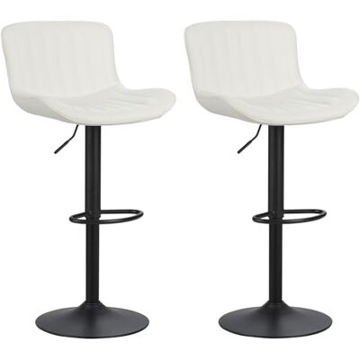 Brigros We Home Set med 2 justerbara höga barstolar i konstläder, 360° roterbar kökspall, pall med ryggstöd och fotstöd, pall med svart metallbas (vit) Brigros We Home Set med 2 justerbara höga barstolar i konstläder, 360° roterbar kökspall, pall med ryggstöd och fotstöd, pall med svart metallbas (vit)