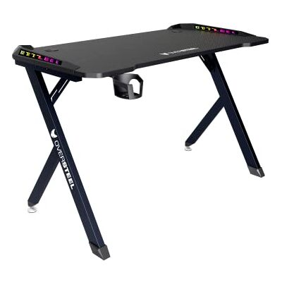 Oversteel Vitallium spelbord 120x60x75 cm, RGB LED-ljus, kolfiberyta, ergonomiskt, kopp- och headsethållare, datorskrivbord, svart Oversteel Vitallium spelbord 120x60x75 cm, RGB LED-ljus, kolfiberyta, ergonomiskt, kopp- och headsethållare, datorskrivbord, svart