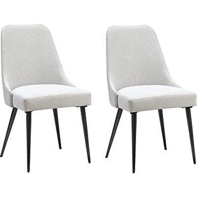 Ball & Cast Set med 2 vadderade matstolar, eleganta köksstolar med metallram, bekväm vadderad sidostol i linne, elfenben Ball & Cast Set med 2 vadderade matstolar, eleganta köksstolar med metallram, bekväm vadderad sidostol i linne, elfenben