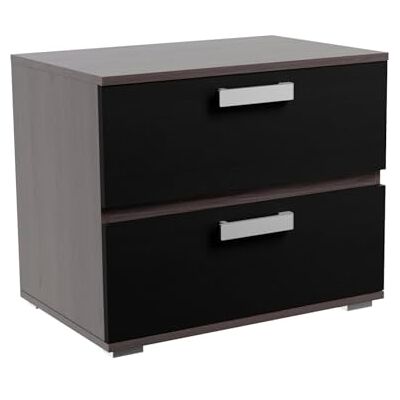 Homey Sängbord med 2 lådor och kromben, modell Leina, askfärg svart, mått: 60 cm (bredd) x 39,6 cm (höjd) x 50 cm (H) Homey Sängbord med 2 lådor och kromben, modell Leina, askfärg svart, mått: 60 cm (bredd) x 39,6 cm (höjd) x 50 cm (H)