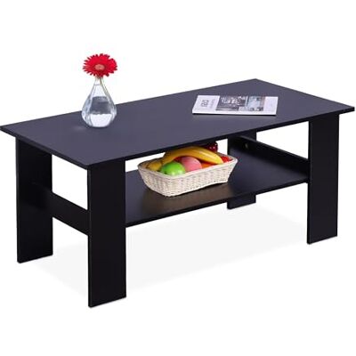 Relaxdays Soffbord, HBT: 53,5 x 100 x 50 cm, vardagsrumsbord med nedre hylla, soffbord, modernt soffbord, svart Relaxdays Soffbord, HBT: 53,5 x 100 x 50 cm, vardagsrumsbord med nedre hylla, soffbord, modernt soffbord, svart