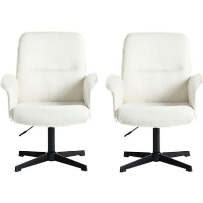 MEUBLE COSY Set med 2 Svängbar kontorsstol höjdjusterbar toalettstol sittbord i tyg bouclé för sovrum studio, vit, metall, 66 x 63 x 82-94 cm, 2 st MEUBLE COSY Set med 2 Svängbar kontorsstol höjdjusterbar toalettstol sittbord i tyg bouclé för sovrum studio, vit, metall, 66 x 63 x 82-94 cm, 2 st