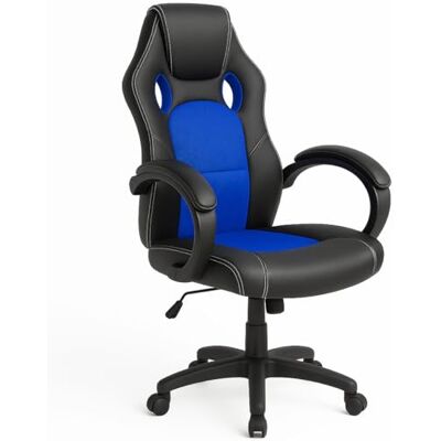 BAKAJI Sportig stol Office Riktningsstol 4 hjul Vridbar 360° Modell Racer Gaming Design Extra Lyx Faux Läder Svart och Tyg Blå BAKAJI Sportig stol Office Riktningsstol 4 hjul Vridbar 360° Modell Racer Gaming Design Extra Lyx Faux Läder Svart och Tyg Blå