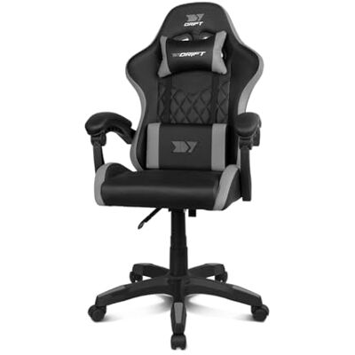 DRIFT GAMING DR35 Professionell stol, konstläder, vadderade armstöd, klass 3 kolv, förstärkt nylonbas, svängstol, justerbar höjd, ländrygg/nackkudde, svart/grå DRIFT GAMING DR35 Professionell stol, konstläder, vadderade armstöd, klass 3 kolv, förstärkt nylonbas, svängstol, justerbar höjd, ländrygg/nackkudde, svart/grå