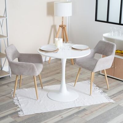 MEUBLE COSY Matsalsset i 3 delar med 1 runt bord och 2 stolar, stålkonstruktion för kök och vardagsrum, konstruerat trä, vit + beige 1, 80 x 80 x 73/56 x 56 x 78 cm MEUBLE COSY Matsalsset i 3 delar med 1 runt bord och 2 stolar, stålkonstruktion för kök och vardagsrum, konstruerat trä, vit + beige 1, 80 x 80 x 73/56 x 56 x 78 cm
