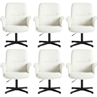 MEUBLE COSY Set med 6 Svängbar kontorsstol höjdjusterbar toalettstol sittbord i tyg Bouclé för studie sovrum, vit, metall, 66 x 63 x 82-94 cm, 6 st MEUBLE COSY Set med 6 Svängbar kontorsstol höjdjusterbar toalettstol sittbord i tyg Bouclé för studie sovrum, vit, metall, 66 x 63 x 82-94 cm, 6 st