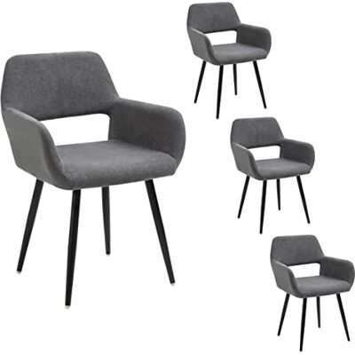 MEUBLE COSY Cosy möbel set med 4 matsalsstol vadderad stol i tyg metallben för kök vardagsrum kontorsrum, grå, 56 x 56 x 78 cm MEUBLE COSY Cosy möbel set med 4 matsalsstol vadderad stol i tyg metallben för kök vardagsrum kontorsrum, grå, 56 x 56 x 78 cm