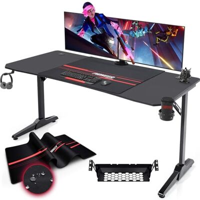 Devoko Gaiming bord, 140 cm, gamingskrivbord, gamer, datorbord, ergonomiskt PC-skrivbord med kabelförvaringslåda, mugghållare och hörlurshållare, T-format (svart, 140 x 60 x 75 cm) Devoko Gaiming bord, 140 cm, gamingskrivbord, gamer, datorbord, ergonomiskt PC-skrivbord med kabelförvaringslåda, mugghållare och hörlurshållare, T-format (svart, 140 x 60 x 75 cm)