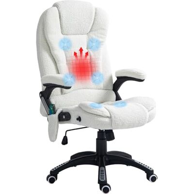 Vinsetto Masserande och uppvärmd kontorsstol, kontorsstol, ergonomisk stol med justerbar höjd, lutande ryggstöd och trådbunden fjärrkontroll, 360° vridbar, vitt polyestertyg Vinsetto Masserande och uppvärmd kontorsstol, kontorsstol, ergonomisk stol med justerbar höjd, lutande ryggstöd och trådbunden fjärrkontroll, 360° vridbar, vitt polyestertyg