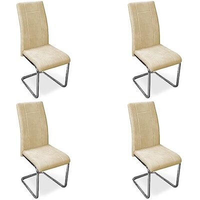 Homey Förpackning med 4 stoppade stolar för vardagsrum, Matsal, Beige, med kromben, Skadi, Aluminium, 42,5 cm (Bredd) x 52 cm (bakgrund) x 99 cm (höjd) Homey Förpackning med 4 stoppade stolar för vardagsrum, Matsal, Beige, med kromben, Skadi, Aluminium, 42,5 cm (Bredd) x 52 cm (bakgrund) x 99 cm (höjd)