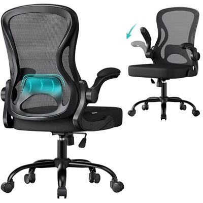 SONGMICS Ergonomisk kontorsstol, svängbar nätstol med ländryggsstöd, gungfunktion, flip-up-armstöd, för hemmakontor, sovrum, bläck svart OBN042BH03 SONGMICS Ergonomisk kontorsstol, svängbar nätstol med ländryggsstöd, gungfunktion, flip-up-armstöd, för hemmakontor, sovrum, bläck svart OBN042BH03