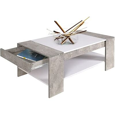 BAKAJI Soffbord Soffbord Rektangulärt Vardagsrum Kaffebord Modern Design MDF Trä med Nedre Hylla Och Infälld Låda Storlek 100 x 58 x 44 cm Färg Grå Cementeffekt BAKAJI Soffbord Soffbord Rektangulärt Vardagsrum Kaffebord Modern Design MDF Trä med Nedre Hylla Och Infälld Låda Storlek 100 x 58 x 44 cm Färg Grå Cementeffekt