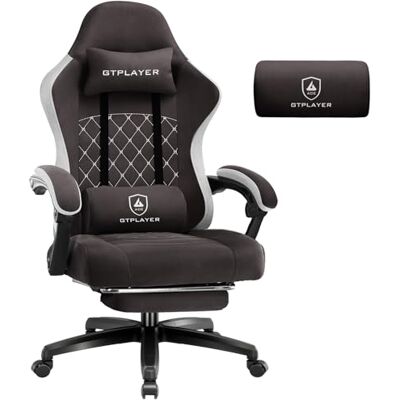 GTPLAYER Gamingstol tyg, gamingfåtölj med fickfjäderkudde, ergonomisk snurrstol, gamerstol med fotstöd 150 kg lastkapacitet, brun GTPLAYER Gamingstol tyg, gamingfåtölj med fickfjäderkudde, ergonomisk snurrstol, gamerstol med fotstöd 150 kg lastkapacitet, brun