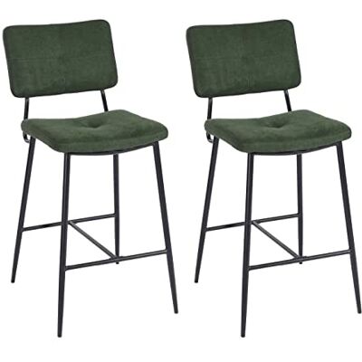 MEUBLE COSY Barstol uppsättning av 2 barstol sitthöjd 69 cm med ryggstöd och fotstöd av tyg diskpall bistropall för bar bistrocafé kök, industriell, grön MEUBLE COSY Barstol uppsättning av 2 barstol sitthöjd 69 cm med ryggstöd och fotstöd av tyg diskpall bistropall för bar bistrocafé kök, industriell, grön