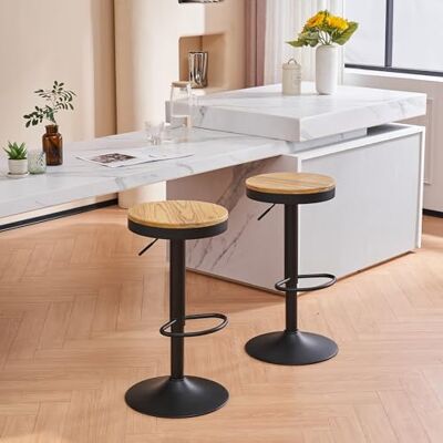 YOUNIKE Barstol i trä rund barstolar hög sits central ilot kök sits bar set med 2 vintage justerbar rotation metall svängbar svart YOUNIKE Barstol i trä rund barstolar hög sits central ilot kök sits bar set med 2 vintage justerbar rotation metall svängbar svart