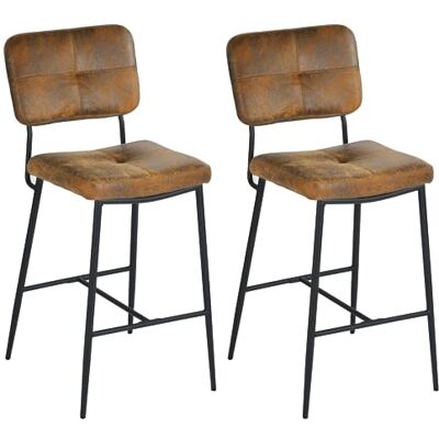 MEUBLE COSY Barstol uppsättning av 2 barstol sitthöjd 69 cm med ryggstöd och fotstöd av mocka diskpall bistropall för bar bistrocafé kök, industriell, brun MEUBLE COSY Barstol uppsättning av 2 barstol sitthöjd 69 cm med ryggstöd och fotstöd av mocka diskpall bistropall för bar bistrocafé kök, industriell, brun