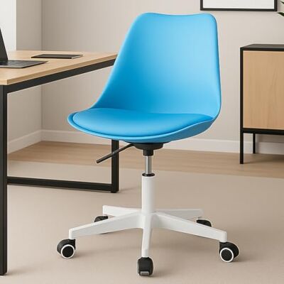BAKAJI Ergonomisk modern design skrivbordsstol med justerbar höjd och vadderad kudde med hög densitet, svängbar sits med svängbara hjul, perfekt för hem, arbetsrum (blå) BAKAJI Ergonomisk modern design skrivbordsstol med justerbar höjd och vadderad kudde med hög densitet, svängbar sits med svängbara hjul, perfekt för hem, arbetsrum (blå)