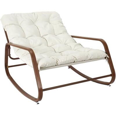 HOME DECO FACTORY , HDO7309, Miami gungstol, vitt träimitation, naturlig duk, möbler, trädgårdsmöbler, utesits, 92 x 69 x 130 cm, sitthöjd 46 cm, beigebrun HOME DECO FACTORY , HDO7309, Miami gungstol, vitt träimitation, naturlig duk, möbler, trädgårdsmöbler, utesits, 92 x 69 x 130 cm, sitthöjd 46 cm, beigebrun