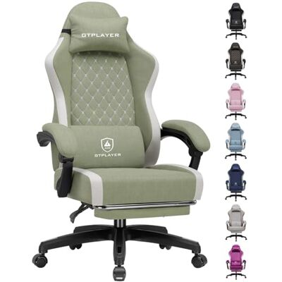 GTPLAYER Ergonomisk gamingstol, kontorsstol i andningsbart tyg, stor och hög, svängbar, med fotstöd, justerbart svankstöd och nackstöd, Grön GTPLAYER Ergonomisk gamingstol, kontorsstol i andningsbart tyg, stor och hög, svängbar, med fotstöd, justerbart svankstöd och nackstöd, Grön