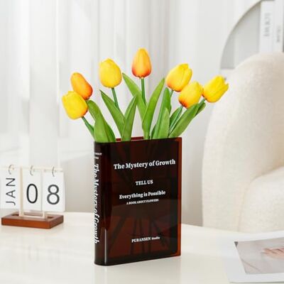Puransen Blomvas i akryl för estetisk rumsdekor – böcker stil för modern bordshylla heminredning passar för kontor, skrivbord, sovrum, vardagsrum, bordsuppsatser (transparent brun) Puransen Blomvas i akryl för estetisk rumsdekor – böcker stil för modern bordshylla heminredning passar för kontor, skrivbord, sovrum, vardagsrum, bordsuppsatser (transparent brun)