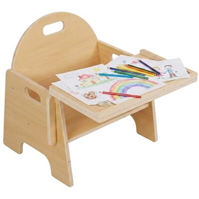 Relaxdays barnstol, integr. barnbord, från 1 år, Montessori, mått: 32 x 33 x 29 cm, barnpall, trä, natur Relaxdays barnstol, integr. barnbord, från 1 år, Montessori, mått: 32 x 33 x 29 cm, barnpall, trä, natur
