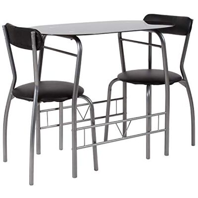 Flash Furniture Flash-möbler glas matbord och stol metall, svart, 3-delat set Flash Furniture Flash-möbler glas matbord och stol metall, svart, 3-delat set