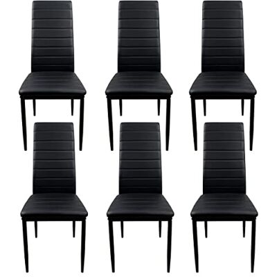 Somnia Descanso Förpackning med 6 Stoppade stolar för vardagsrum, Matsal. svart konstläder och svart ben – modell Tucan. Mått: 39,5 cm (Bredd) x 37,5 cm (botten) x 96 cm (höjd) Somnia Descanso Förpackning med 6 Stoppade stolar för vardagsrum, Matsal. svart konstläder och svart ben – modell Tucan. Mått: 39,5 cm (Bredd) x 37,5 cm (botten) x 96 cm (höjd)