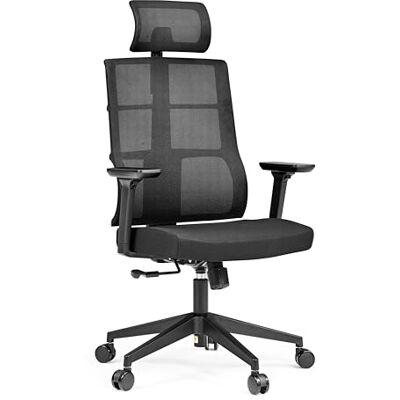 hjh OFFICE 810029 Professionell kontorsstol SPINIO PRO tyg svart Arbetsstol med nätryggstöd, höj- och sänkbart huvudstöd och ryggstöd hjh OFFICE 810029 Professionell kontorsstol SPINIO PRO tyg svart Arbetsstol med nätryggstöd, höj- och sänkbart huvudstöd och ryggstöd