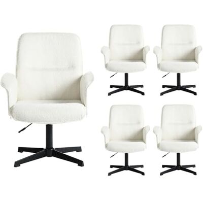 MEUBLE COSY Set med 5 Svängbar kontorsstol höjdjusterbar toalettstol sittbord i tyg Bouclé för sovrum, vit, metall, 66 x 63 x 82-94 cm, 5 st MEUBLE COSY Set med 5 Svängbar kontorsstol höjdjusterbar toalettstol sittbord i tyg Bouclé för sovrum, vit, metall, 66 x 63 x 82-94 cm, 5 st
