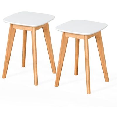 Relaxdays kökspallar, set med 2, bambu, MDF, matsal, hall och badrum, HWD: 45,5 x 33 x 33 cm, naturlig/vit Relaxdays kökspallar, set med 2, bambu, MDF, matsal, hall och badrum, HWD: 45,5 x 33 x 33 cm, naturlig/vit