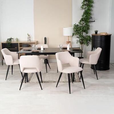 MEUBLE COSY Matsalsset i 7 delar med 1 utdragbart bord och 6 stolar, stålkonstruktion för kök och vardagsrum, konstruerat trä, svart + beige, 120-160 x 80 x 75/48 x 54,5 x 80 cm MEUBLE COSY Matsalsset i 7 delar med 1 utdragbart bord och 6 stolar, stålkonstruktion för kök och vardagsrum, konstruerat trä, svart + beige, 120-160 x 80 x 75/48 x 54,5 x 80 cm