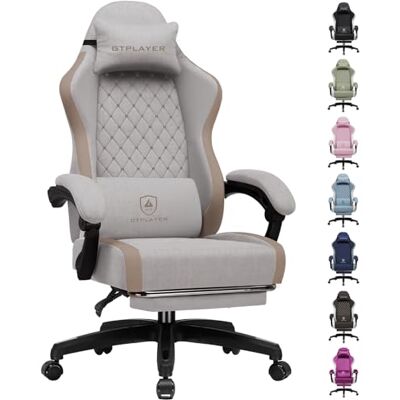 GTPLAYER Ergonomisk gamingstol, kontorsstol i andningsbart tyg, stor och hög, svängbar, med fotstöd, justerbart svankstöd och nackstöd, Ljusbrun GTPLAYER Ergonomisk gamingstol, kontorsstol i andningsbart tyg, stor och hög, svängbar, med fotstöd, justerbart svankstöd och nackstöd, Ljusbrun
