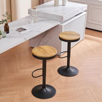 YOUNIKE Barstol set om 2 träbarstolar barstol hög barstol metallram 360° justerbar höjd roterbar med fotstöd industriell svart YOUNIKE Barstol set om 2 träbarstolar barstol hög barstol metallram 360° justerbar höjd roterbar med fotstöd industriell svart