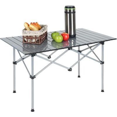 Relaxdays Campingbord, vikbart sidobord, HBT 55 x 95 x 53 cm, camping och picknick, fällbord stål, silver Relaxdays Campingbord, vikbart sidobord, HBT 55 x 95 x 53 cm, camping och picknick, fällbord stål, silver